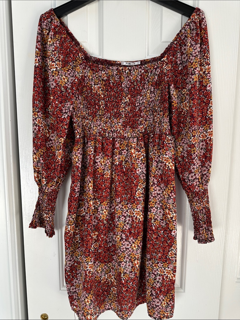 Smocked Floral Midi Dress - Red Floral
